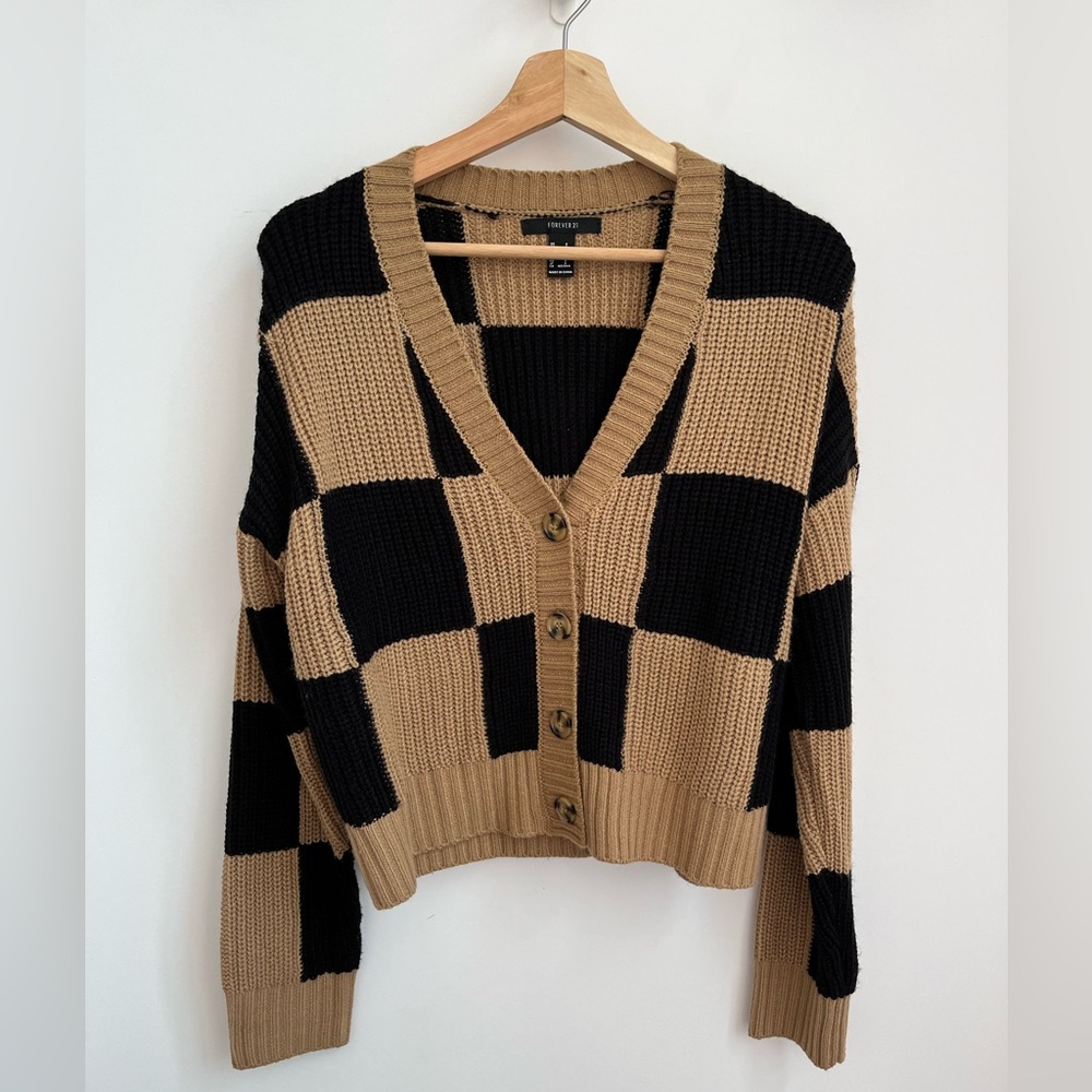 Black and Brown Checkered Knit Sweater